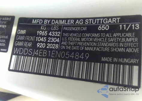 2014 Mercedes-Benz Cla 250 z USA, uszkodzony, nr VIN WDDSJ4EB1EN054849